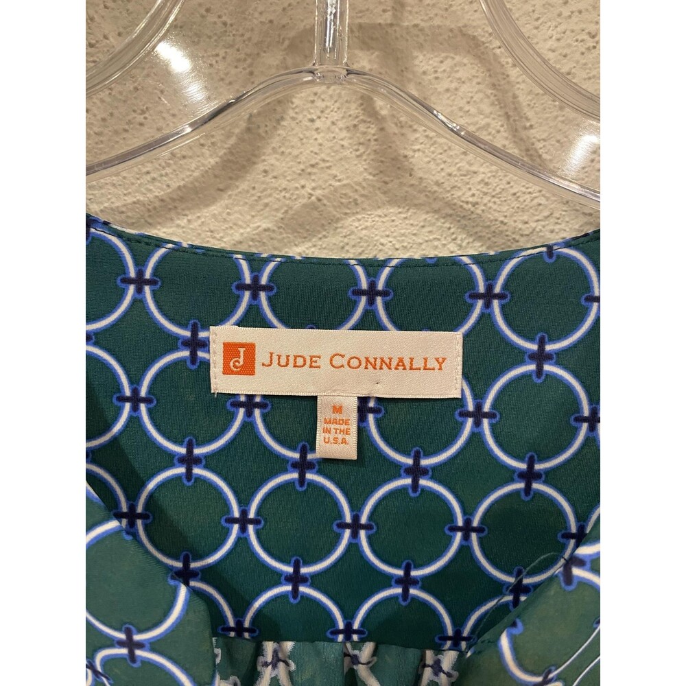 Jude Connally Dress Womens Medium Green Geometric 3/4 Sleeve Shift Knee Length - Picture 2 of 3
